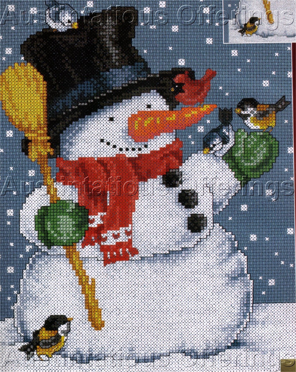 Snowman Christmas Traditions CrossStitch Kit Blue Birds Cardinal