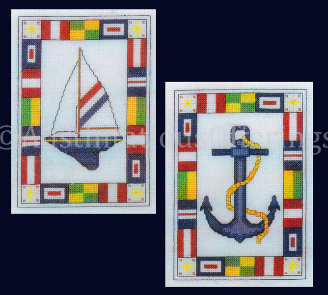 Rare Smith Nautical Pair Cross Stitch Kit Sail Boat Anchor