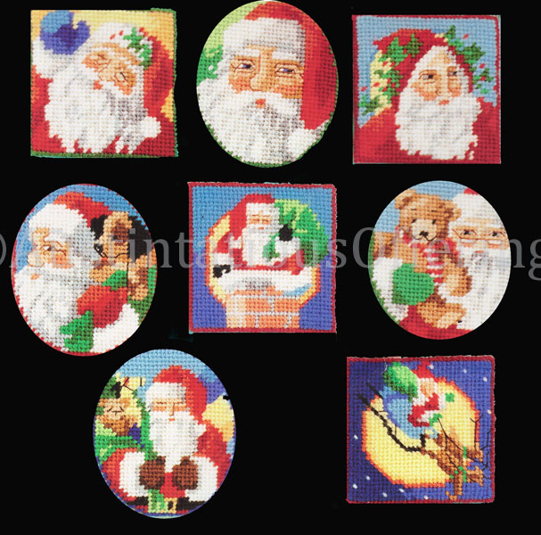 Rare Rossi Faces Of Santa Christmas Needlepoint Kit Ornaments