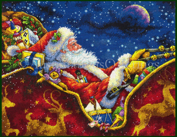 Rare Donna Race Santa Starry Night Sleigh Cross Stitch Kit