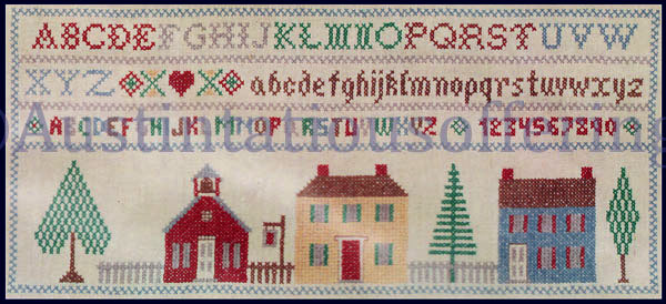 Rare FolkArt Village Stamped CrossStitch Sampler Kit Red School