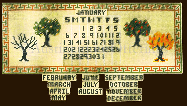 Rare Seasons Folk Art Trees Perpetual Calendar Needlepoint Plastic Canvas Kit