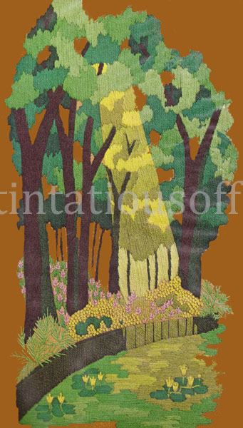 Rare Chaconas Sunlit Glen Crewel Embroidery Kit Serene Forest