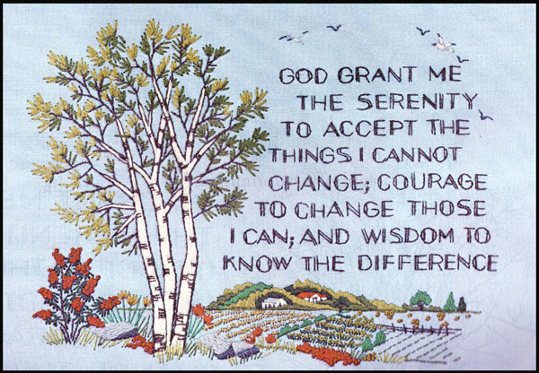 Rare Farm Landscape Serenity Prayer Sampler Crewel Embroidery Kit