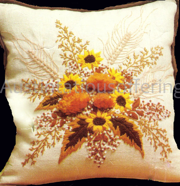Rare Robertson Fall Floral Bouquet Crewel Embroidery Pillow Kit
