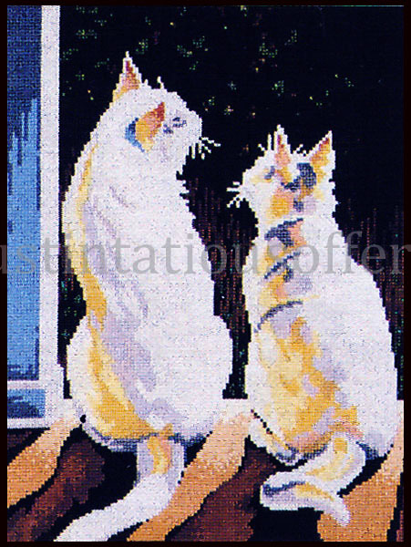 Rare Reinardy Moonlight Shadow Cats CrossStitch Kit Starry Night