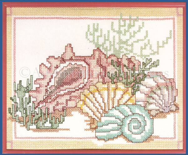 Rare Pastel Sea Shells Ocean Floor Stamped Cross Stitch Kit