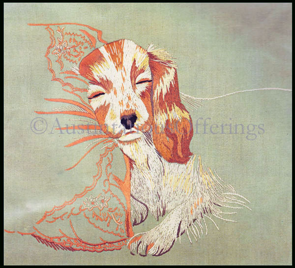 Rare SleepyPuppy Crewel Embroidery Kit Little Gingersnap Spaniel