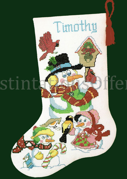 Rare Large Count Snowman CrossStitch Stocking Kit Wintry Friends