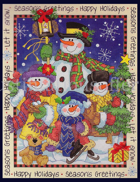 Rare Trainer Seasons Greetings Snowmen Stamped Cross Stitch Kit