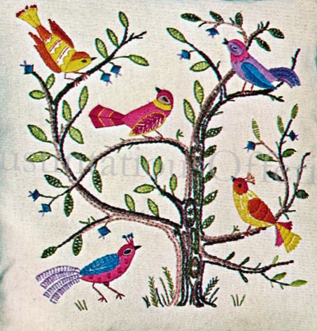 Rare Bright Song Birds Crewel Embroidery Pillow Kit Songs of Spring