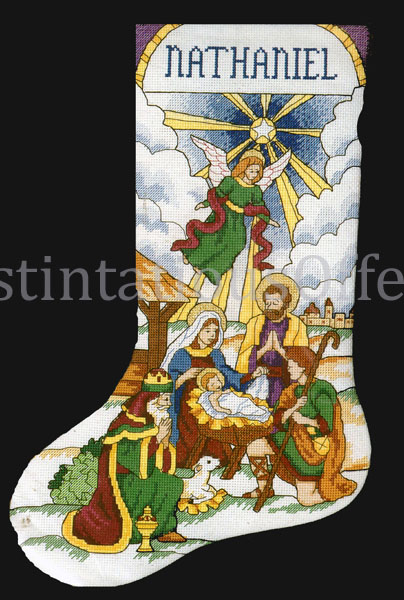 Rare Nicholas Charles StainedGlass Nativity CrossStitch Stocking