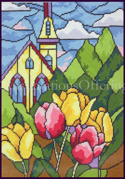 Rare Spring Mountain Chapel Stained Glass Needlepoint Kit Tulips