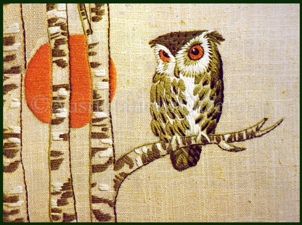 Rare Wilson Owl in Birch Trees at Sunset Crewel Embroidery Kit