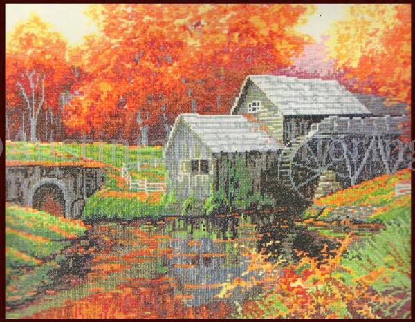 Rare Autumn Splendor Old Mill Stream Counted Cross Stitch Kit