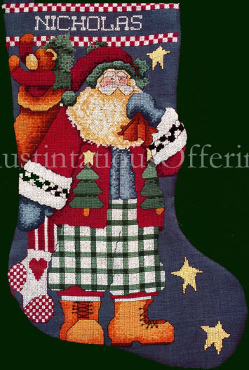 Rare Lynne Country Santa Christmas Cross Stitch Stocking Kit