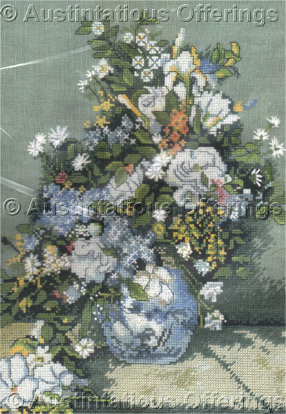 Rare Renoir Artwork Repro Spring Bouquet Cross Stitch Kit Linen