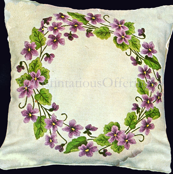 Rare Williams  Violet Wreath Floral Crewel Embroidery Pillow Kit