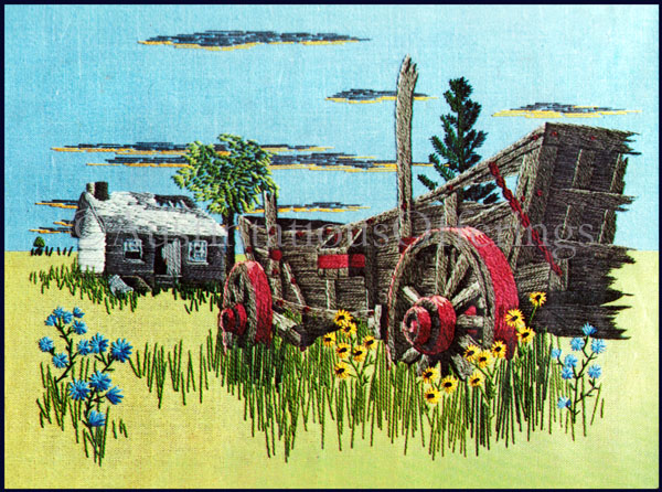 Rare Henning Abandoned Covered Wagon Crewel Embroidery Kit