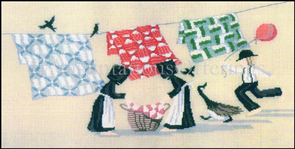 Rare Graebner Wash Day Cross Stitch Kit Amish Quilts