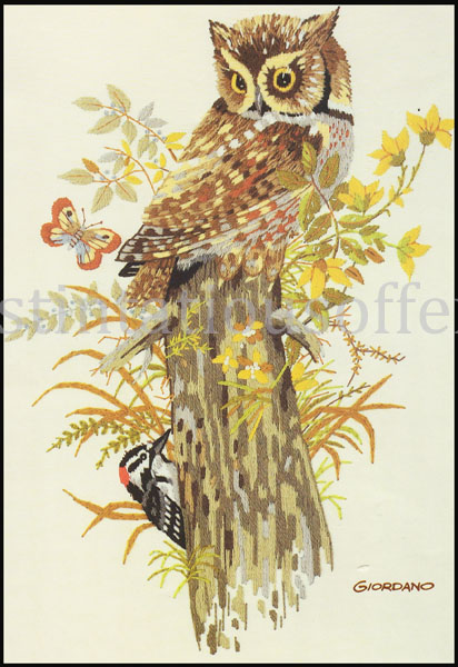 Rare Giordano Bird of Prey Crewel Embroidery Kit Watchful Owl