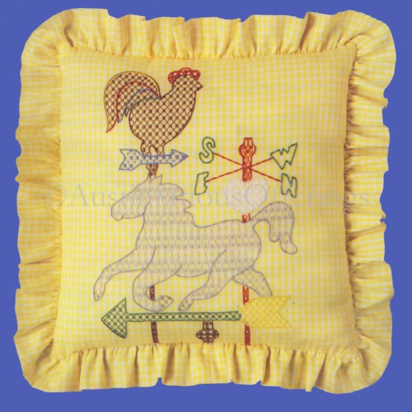 Yellow Gingham Check WeatherVanes Crewel Embroidery Pillow Kit