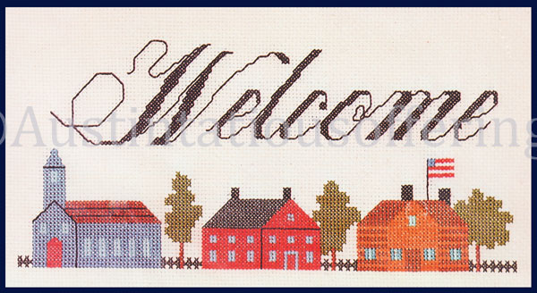 Rare Leslie Linsley Saltbox Town Cross Stitch Kit Welcome
