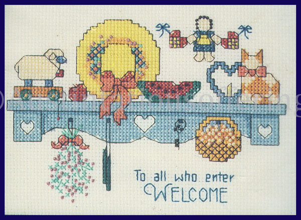 Rare Welcome All Who Enter CrossStitch Kit Country Folkart Shelf