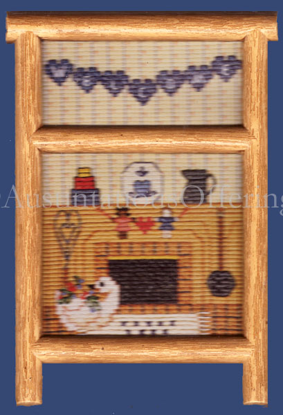 Rare Fireplice CrossStitch Washboard Framed Kit Country Hearth
