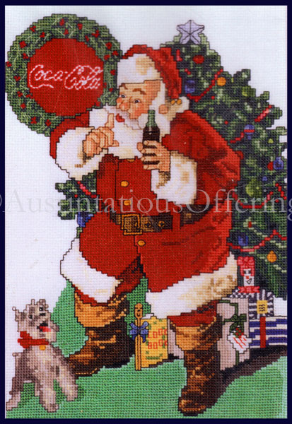 Rare CoCa Cola Christmas Holiday Cross Stitch Kit Santas Friends