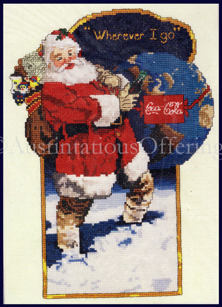 Rare CoCa Cola Christmas Cross Stitch Kit Rooftop Santa Claus