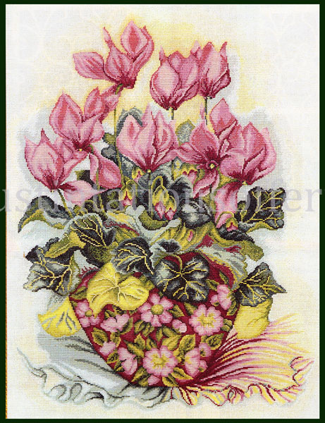 Rare Elizabeth de Lisle Winter Floral Cross Stitch Kit Cyclamen