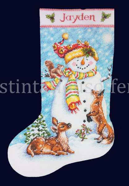DonnaRace Snowman Wintry Animal Friends CrossStitch Stocking Kit