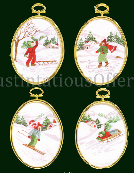 Rare Engel Children Winter Fun Crewel Embroidery Kit Ornaments