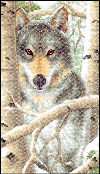 Rare Goff Winter Wolf  Stamped Cross Stitch Kit Snow Sentinel