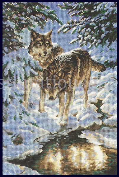 Rare Weirs Wintery Moonlit Night Wolves Needlepoint Kit