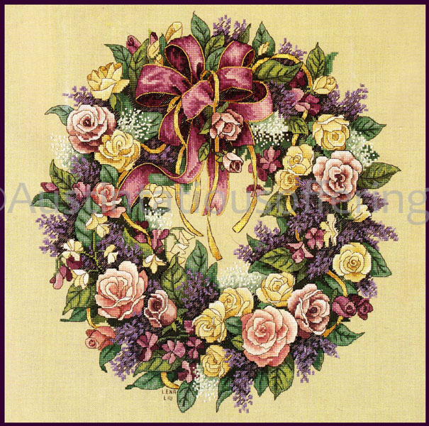 Rare Lena Liu Classical Rose Wreath Floral Cross Stitch Kit