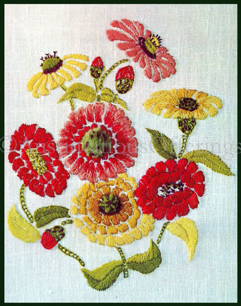 Rare Nichols Zinnia Crewel Embroidery Kit Summer Floral