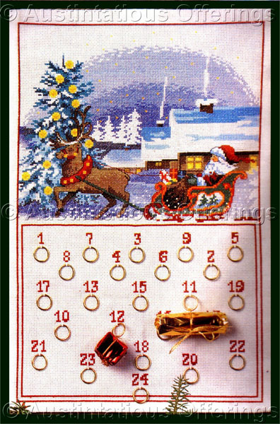 Rare Reindeer Sleigh CrossStitch AdventCalendar Kit Santa Claus