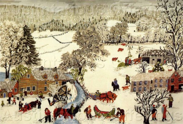 Grandma Moses Artwork Frosty Winters Day Crewel Embroidery Kit