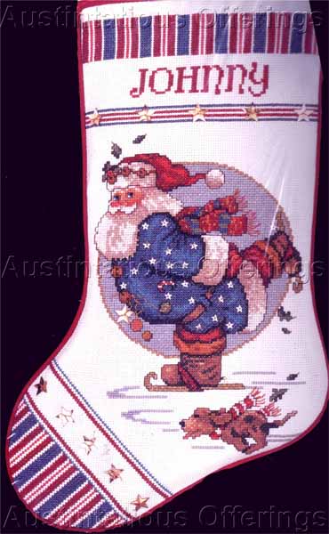 Rare Giordano Patriotic Santa CrossStitch Stocking Kit Americana