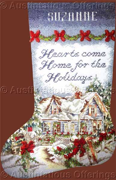 Rare Wintry Home Cross Stitch Stocking Kit Evenweave Right Left