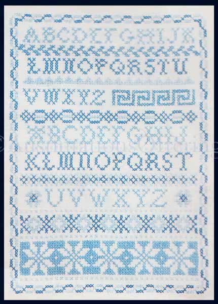 Rare Folkart Stamped Cross Stitch Sampler Kit Blue Alphabets
