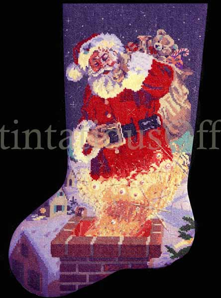 Rare Tom Browning CrossStitch Stocking Kit Santa Chimney R/L Toe