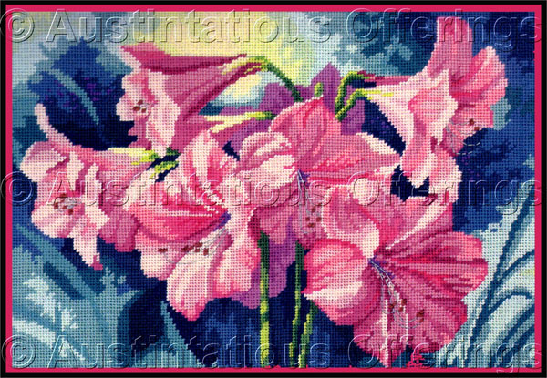 Rare Williams Pink Amaryllis Xmas Blooms Needlepoint Kit Tustian
