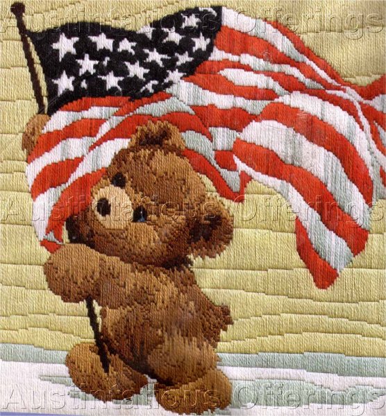 Reinardy Longstitch Needlepoint Kit Patriotic Teddy Bear w Flag