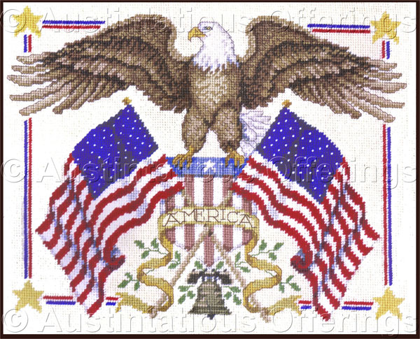 Rare Gillum Patriotic Eagle Shield Needlepoint Kit American Flag