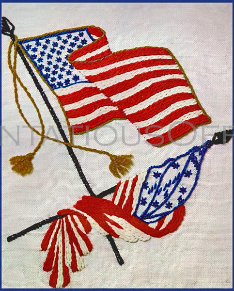 Rare Nostalgic Americana Old Glory Flags Crewel Embroidery Kit