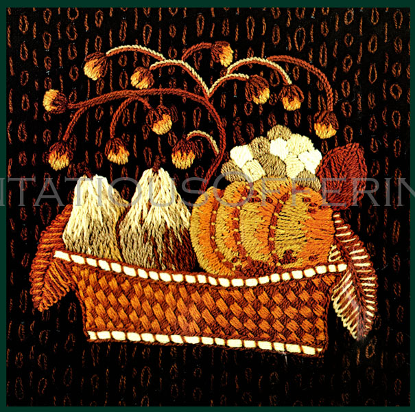 Rare Caswell Carpet Folk Art Style Embroidery Kit Basket