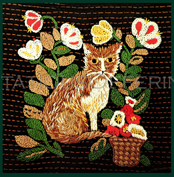 Rare Caswell Carpet Folk Art Style Embroidery Kit Cat Contemporary  Stitchery Crafts